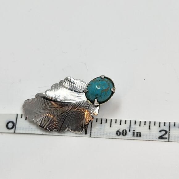 Southwestern Silver Tone Leaf Blue Stone Clipon Earrings Vintage Jewelry Boho - Picture 4 of 4